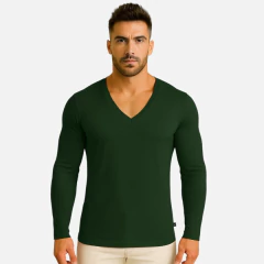 Camiseta Gola V Cavada Manga Longa