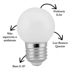 Lâmpada Led Mini Bulbo 3w Branco Quente Bivolt
