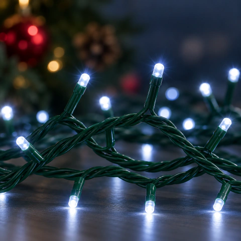 Pisca Fixo 100 Lâmpadas LED Branco Frio - Fio Verde