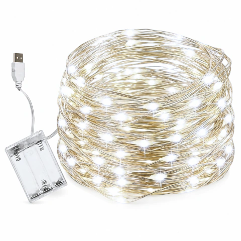 Fio Fada Cordão 10 Metros 100 Led Branco Frio Usb E Pilha