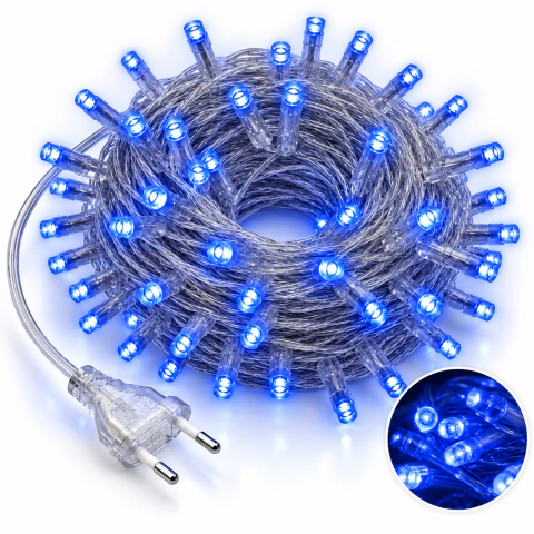 Pisca Fixo 100 Lâmpadas LED Azul - Fio Transparente