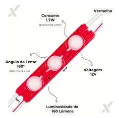Módulo Injetado Led SMD 7025 Mini c/ 3led 12v 1,5w IP65 Vermelho
