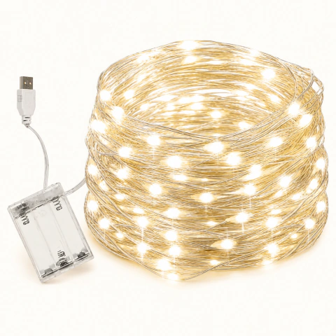 Fio De Fada 10 Metros 8 Funções 100 Led Pisca Branco Quente Bivolt
