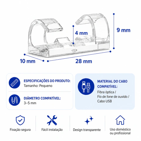 Kit 50 Clips Organizador de Cabos e Fios Adesivos Multiuso para Mesa Parede e Carro - loja online