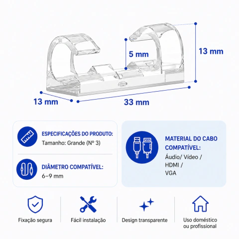 Kit 50 Clips Organizador de Cabos e Fios Adesivos Multiuso para Mesa Parede e Carro na internet