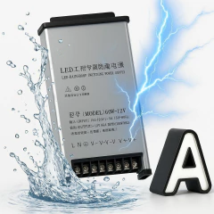 Fonte chaveada para LED resistente à água com voltagem de 12V e potência de 60W, com proteção contra umidade e descargas elétricas