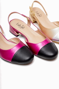 Slingback Emily Salto Médio Pink Metálico e Preto na internet