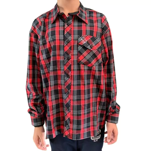 Camisa Infantil Terra De Peão ML Xadrez Preto/Vermelho 40008.052.1