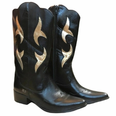 Bota Texana Feminina Marcial BF Preta/Prata 1164