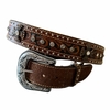 Cinto Pyramid Couro Raspa Balaiado Rebite Metade Cruz Strass Marrom 6313.2