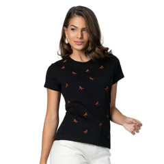 T-Shirt Stabulos Feminina Preta Bordado Cavalo STB588A - comprar online