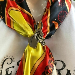 Lenço Gravata Estampada Preto/Amarelo/Vermelho Passador Mula LG04 - comprar online
