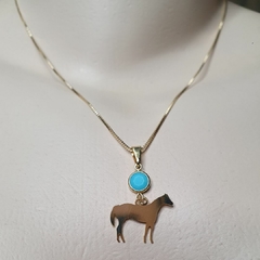 Conjunto Colar Brinco Divino Country Corrente Horse Turquesa Dourado CH245 - comprar online