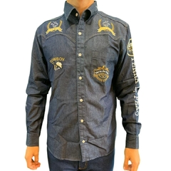 Camisa Masculina Terra De Peão ML Jeans Escuro Bordada 40081.1