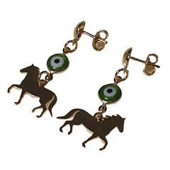 Brinco Divino Country Cavalo Olho Grego Verde Dourado BR220