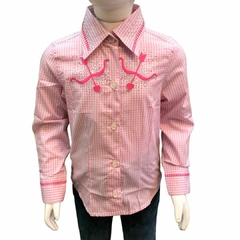 Camisete Infantil Country E Cia Xadrez Strass e Bordado Rosa/Branca 3176