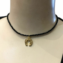 Choker EL Miçanga Preta Mangalarga Marchador Dourado CH147