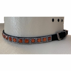 Bandinha Para Chapéu Strass Cobre/Pérola Couro Preto BC46 - comprar online