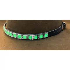 Bandinha Para Chapéu Strass Verde/Pérola Couro Preto BC47 na internet