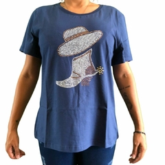 T-shirt Feminina Country E Cia Estampa Chapéu/Bota Termo Marinho 3190.3