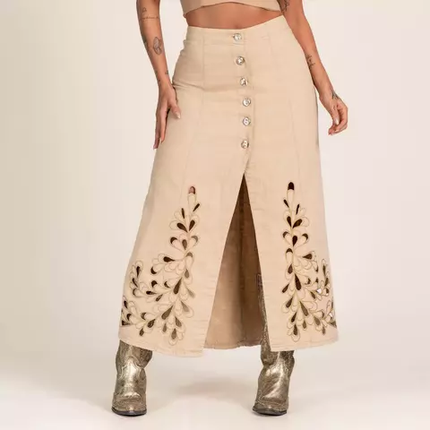 Saia Feminina Buphallos Midi Fenda Luxo BPL1123