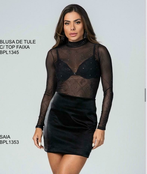 Blusa Feminina Buphallos Preta Tule ML BPL1345 - comprar online
