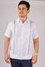 Camisa Guayabera Yucateca De Lino Para Hombre Mod. Celestun Mc Blanco Deshilado Azul marino - Guayaberas Artesanales de Tekit | Tradición y Calidad de Yucatán