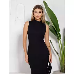 Vestido Midi Regata Gola Alta Feminino Tubinho Modelador Canelado - Marandola Moda