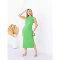 Vestido Midi Regata Gola Alta Feminino Tubinho Modelador Canelado