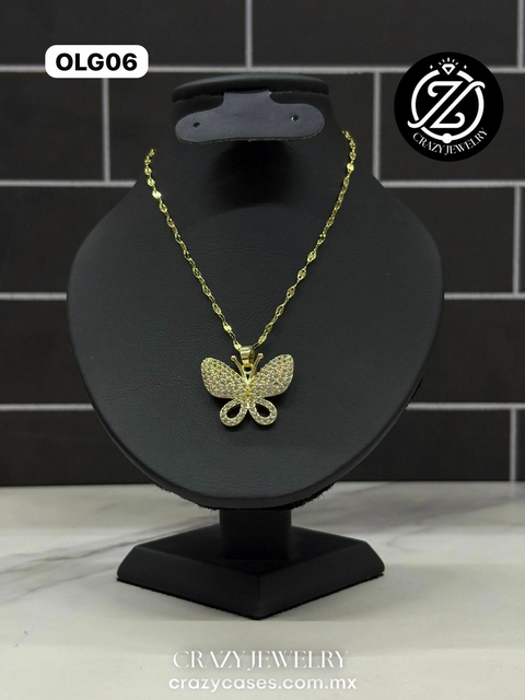 Gargantilla de oro laminado - Mariposa con cristales - silueta inferior - comprar en línea