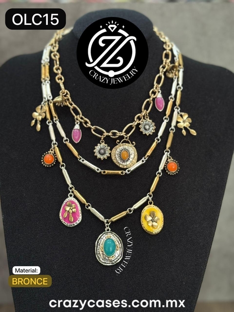 Collar de Bronce triple con charms esmaltados - comprar en línea