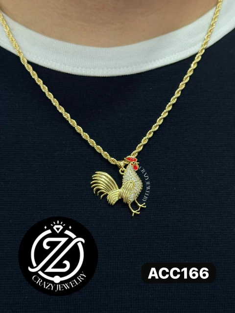 Cadena torzal dorada de acero inoxidable con dije - Gallo - comprar en línea