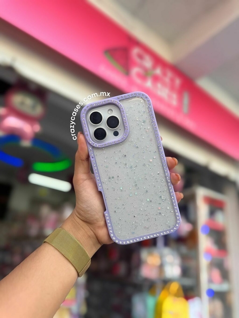 Case Glitter cristales lila ip 16 Pro Max