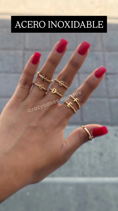 Anillo ajustable de acero inoxidable - inicial lisa con circonias - comprar en línea