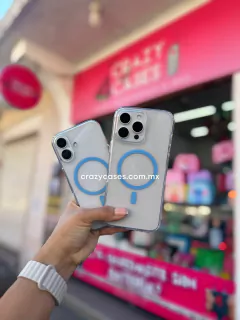 Case transparente con magsafe azul neón- ip 16 pro max