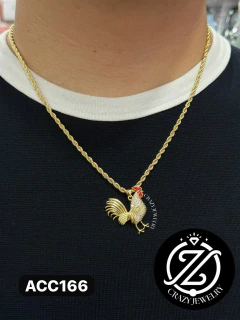 Cadena torzal dorada de acero inoxidable con dije - Gallo en internet