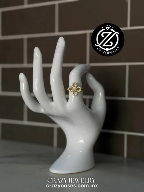 Anillo ajustable acero - flor 4 pétalos con circonias - comprar en línea