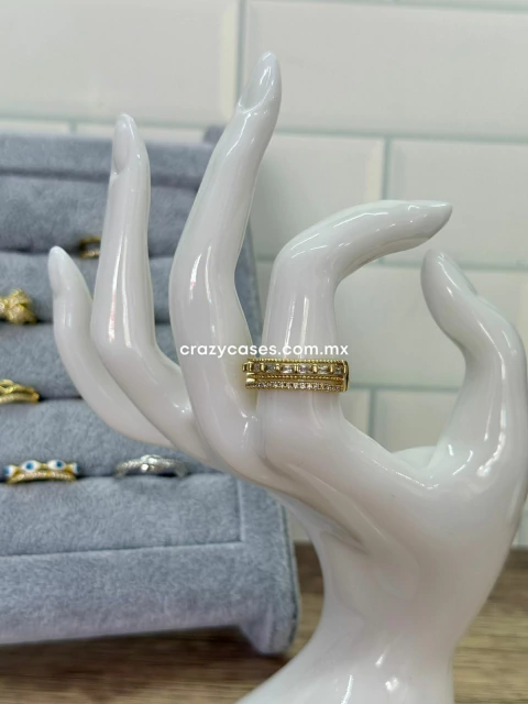 Anillo acero dorado ajustable - Baguette Zirconias - comprar en línea