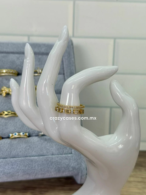 Anillo acero dorado ajustable - Zirconias Cuadros - comprar en línea