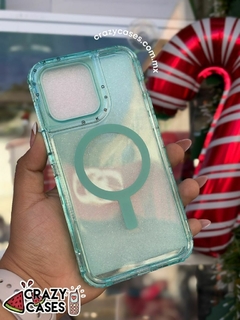 Case MagSafe uso rudo aqua glitter transparente ip 15 pro - comprar en línea