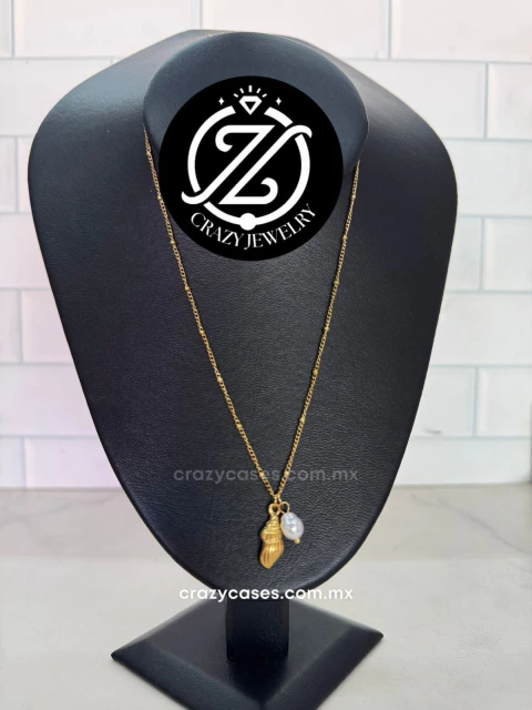 Gargantilla de acero inoxidable - Caracol delgado con perla - comprar en línea