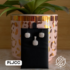 Juego cuadrado con cristales- plata .925