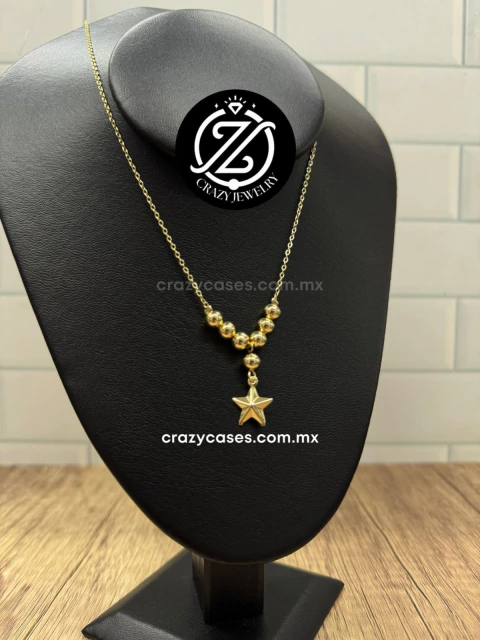 Gargantilla de acero inoxidable - Estrella con bolitas doradas - comprar en línea