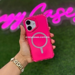 Case uso rudo MagSafe - rosa neón glitter iPhone 16 - comprar en línea