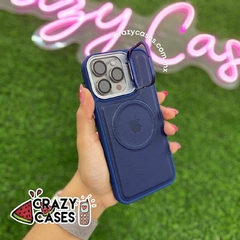 case magsafe dark blue/soporte ip 14 pro max