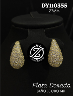Aretes de Gota con Cristales G - Plata dorada .925