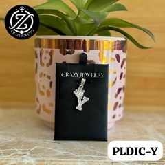 Inicial con corona y cristales Letra Y- Plata .925