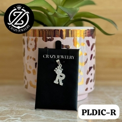 Inicial con corona y cristales Letra R- Plata .925