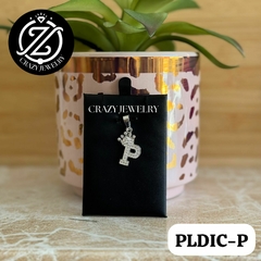 Inicial con corona y cristales Letra P- Plata .925