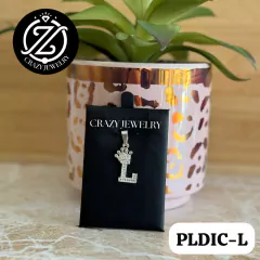 Inicial con corona y cristales Letra L- Plata .925